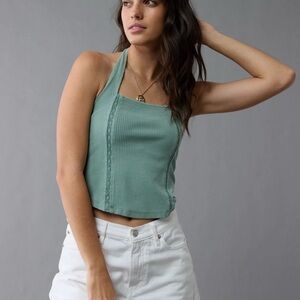 Green Ribbed Halter Top